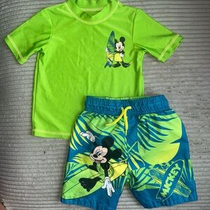 Disney Mickey Mouse Kids Rashguard Set - Lime Green and Blue